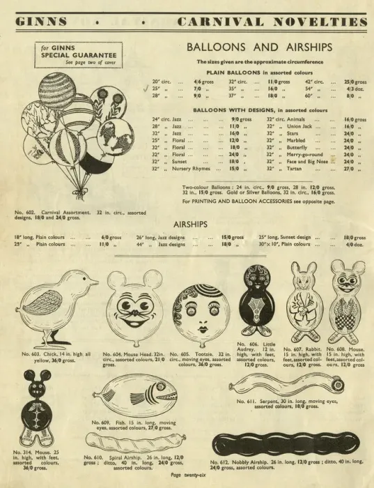 Framed Print : Victor G Ginn catalogue, Novelty Balloons Framed Print : Victor G Ginn catalogue, Novelty Balloons
