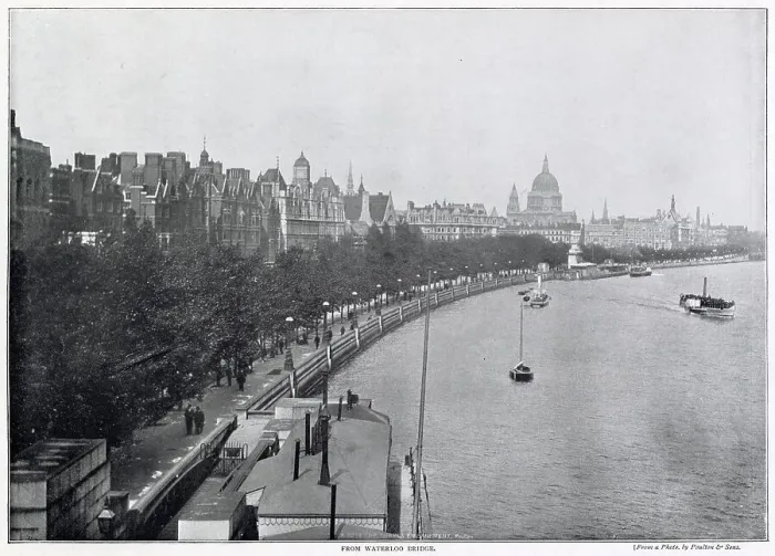 Framed Print : Victoria Embankment, view from Waterloo Bridge, St. Pauls Cathedral in the horizon. Date: 1896 Framed Print : Victoria Embankment, view from Waterloo Bridge, St. Pauls Cathedral in the horizon. Date: 1896