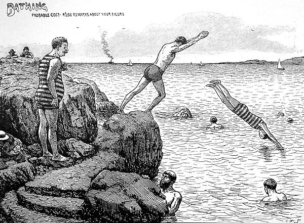 Victorian Bathers Diving off Rocks, 1898