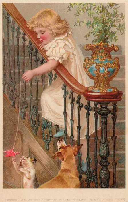 Framed Print : Victorian Child & Her Dogs Framed Print : Victorian Child & Her Dogs