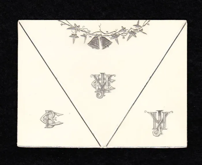 Framed Print : Victorian Christmas envelope with initials and bells Framed Print : Victorian Christmas envelope with initials and bells