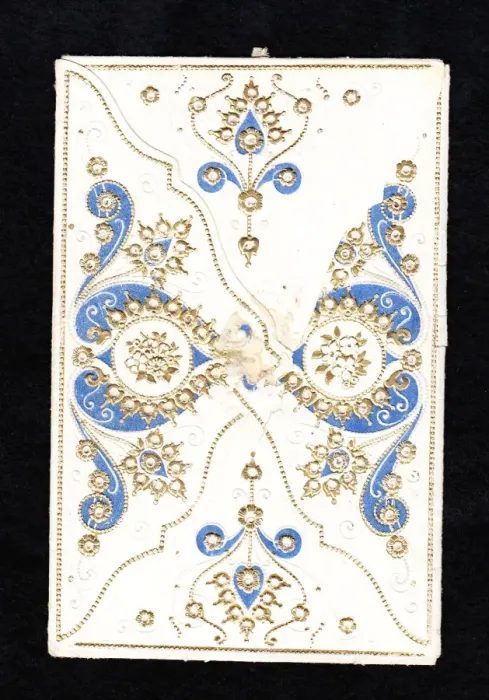 Framed Print : Victorian Christmas envelope in white, blue and gold Framed Print : Victorian Christmas envelope in white, blue and gold