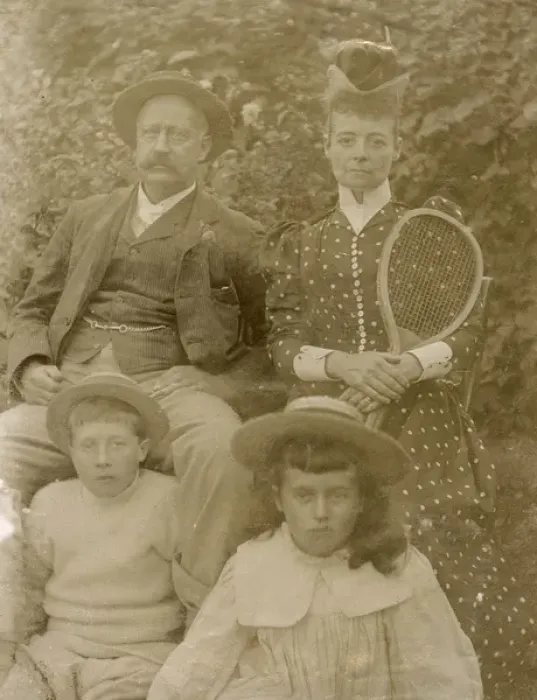 Framed Print : Victorian family group with tennis racquet Framed Print : Victorian family group with tennis racquet