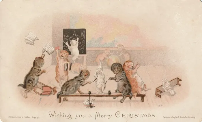 Framed Print : Victorian Greeting Card - Cats School Chaos Framed Print : Victorian Greeting Card - Cats School Chaos