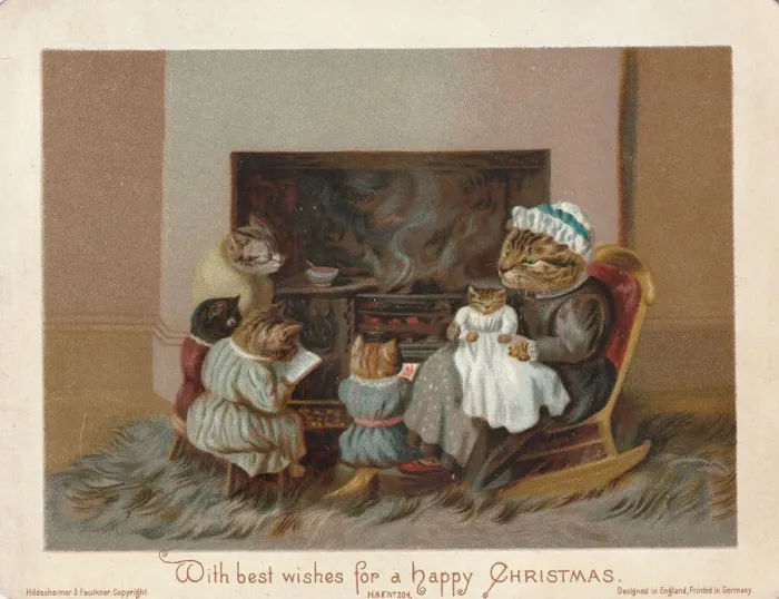 Framed Print : Victorian Greeting Card - Kittens Bedtime Story Framed Print : Victorian Greeting Card - Kittens Bedtime Story