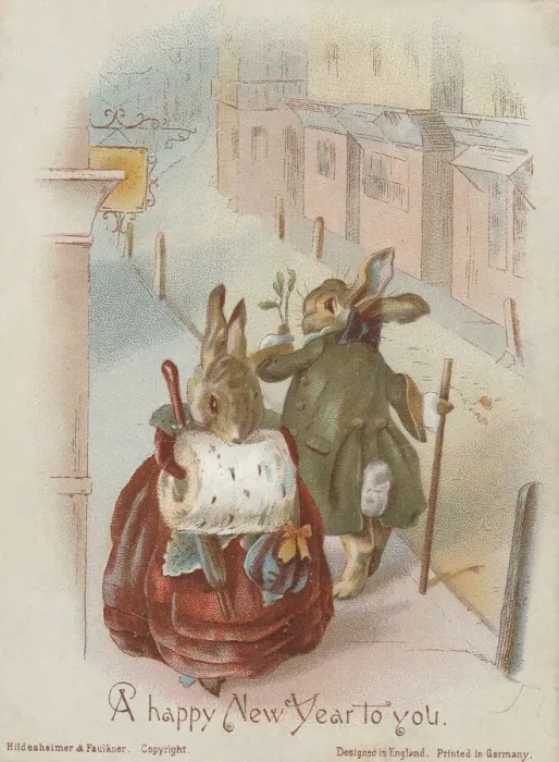 Framed Print : Victorian Greeting Card - Rabbits with Misteltoe Framed Print : Victorian Greeting Card - Rabbits with Misteltoe