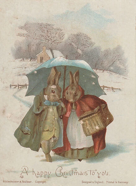 Victorian Greeting Card - Snowy Rabbits