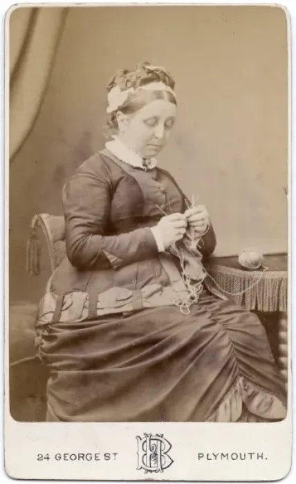 Framed Print : Victorian Lady Knitting Framed Print : Victorian Lady Knitting