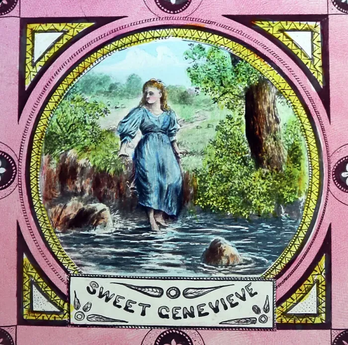 Framed Print : Victorian lantern slide illustrating song Sweet Genevieve Framed Print : Victorian lantern slide illustrating song Sweet Genevieve