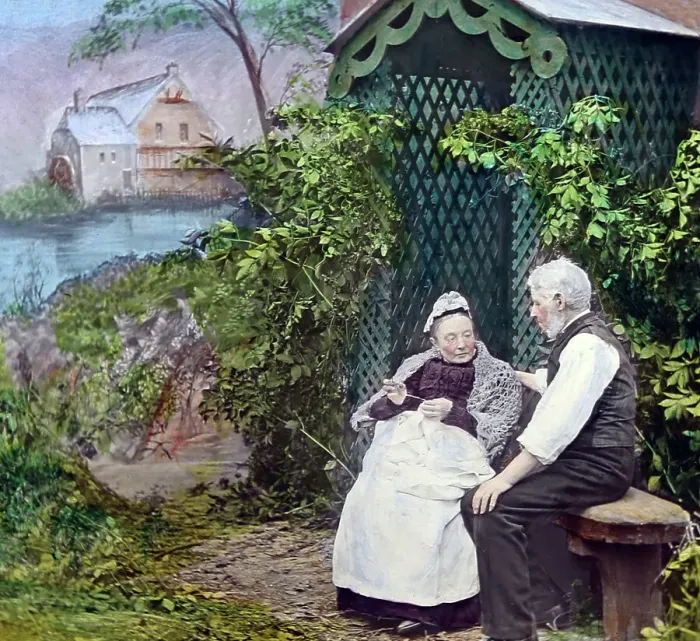 Framed Print : Victorian lantern slide illustrating song Sweet Genevieve