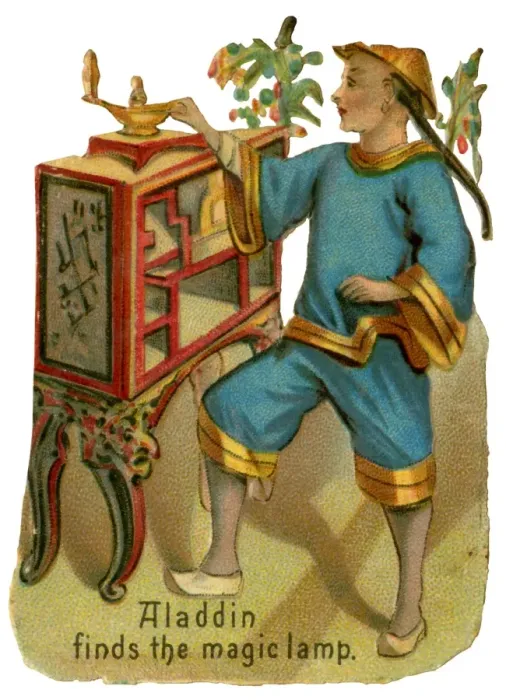 Framed Print : Victorian Scrap - Aladdin finds the magic lamp Framed Print : Victorian Scrap - Aladdin finds the magic lamp