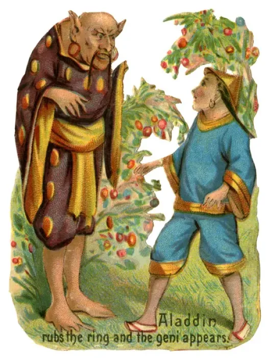 Framed Print : Victorian Scrap - Aladdin rubs the ring and the geni appears Framed Print : Victorian Scrap - Aladdin rubs the ring and the geni appears