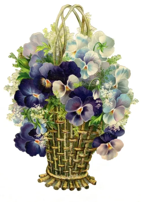 Framed Print : Victorian Scrap, basket of flowers Framed Print : Victorian Scrap, basket of flowers