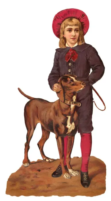 Framed Print : Victorian scrap, Boy and Dog Framed Print : Victorian scrap, Boy and Dog