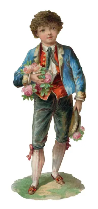 Framed Print : Victorian scrap, Boy with pink roses Framed Print : Victorian scrap, Boy with pink roses