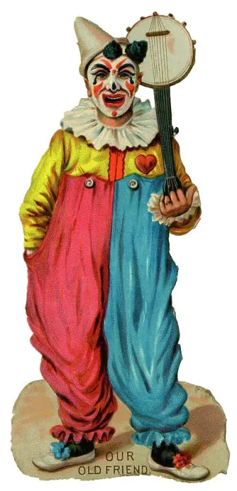 Framed Print : Victorian Scrap, Clown with Banjo Framed Print : Victorian Scrap, Clown with Banjo