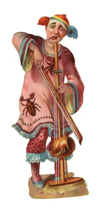 Framed Print : Victorian Scrap, Clown playing an instrument Framed Print : Victorian Scrap, Clown playing an instrument