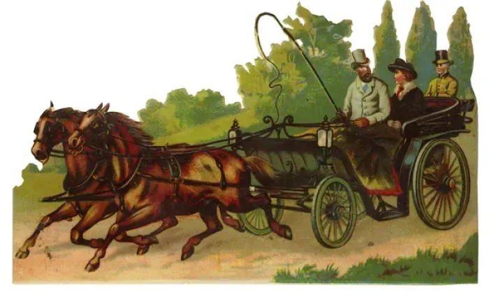 Framed Print : Victorian Scrap, couple in open carriage Framed Print : Victorian Scrap, couple in open carriage