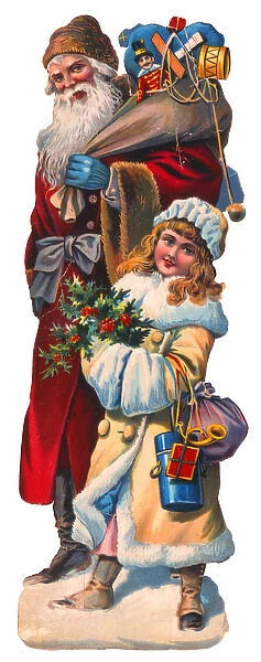 Victorian scrap, Father Christmas and girl