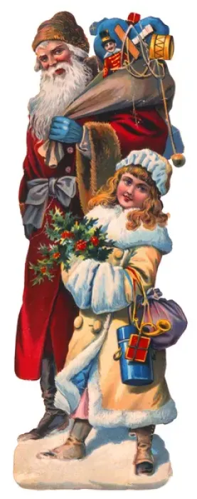 Framed Print : Victorian scrap, Father Christmas and girl