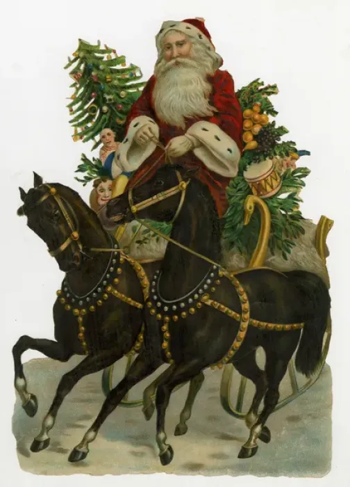 Framed Print : Victorian Scrap -- Father Christmas and Horses Framed Print : Victorian Scrap -- Father Christmas and Horses