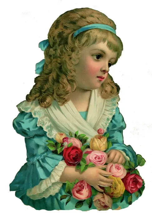 Framed Print : Victorian scrap, girl holding a bunch of flowers Framed Print : Victorian scrap, girl holding a bunch of flowers