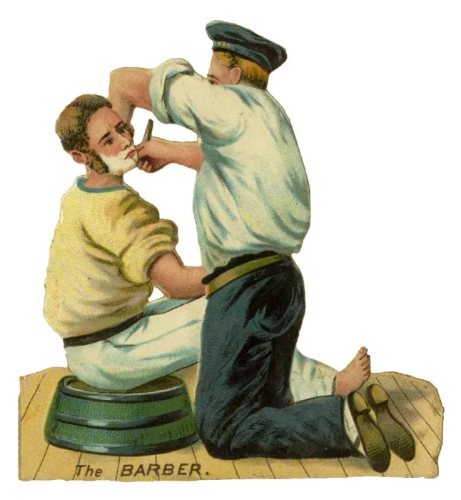 Framed Print : Victorian Scrap - Naval Barber Framed Print : Victorian Scrap - Naval Barber