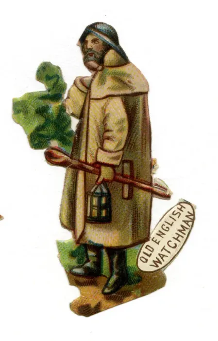 Framed Print : Victorian scrap, an old English watchman Framed Print : Victorian scrap, an old English watchman