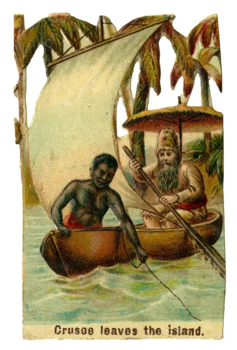 Framed Print : Victorian scrap, Robinson Crusoe leaves the island Framed Print : Victorian scrap, Robinson Crusoe leaves the island
