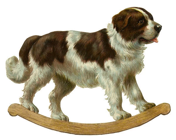 Victorian scrap - rocking St Bernard dog