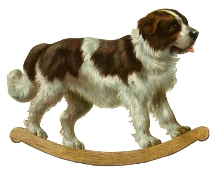 Framed Print : Victorian scrap - rocking St Bernard dog Framed Print : Victorian scrap - rocking St Bernard dog
