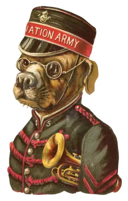 Framed Print : Victorian scrap - Salvation Army dog trumpeter Framed Print : Victorian scrap - Salvation Army dog trumpeter