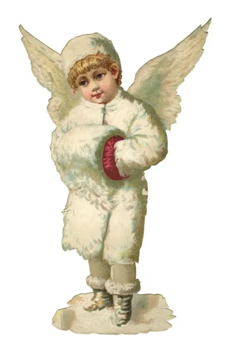 Framed Print : Victorian scrap, Snow Angel with a fur muff Framed Print : Victorian scrap, Snow Angel with a fur muff