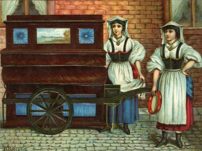 Framed Print : Victorian Scrap - street barrel organ Framed Print : Victorian Scrap - street barrel organ