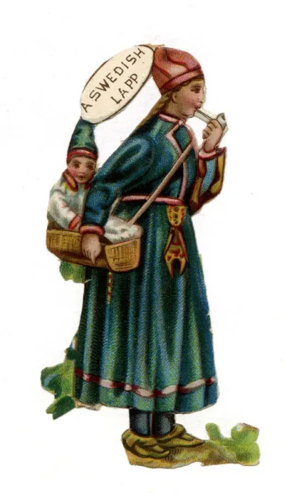 Framed Print : Victorian scrap, a Swedish Lapp woman and child Framed Print : Victorian scrap, a Swedish Lapp woman and child