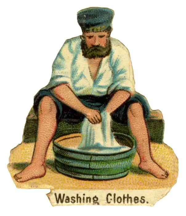 Framed Print : Victorian Scrap - Washing Clothes in the Navy Framed Print : Victorian Scrap - Washing Clothes in the Navy