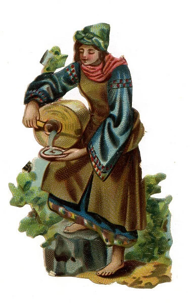 Victorian scrap, woman with water jar