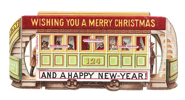Victorian tram on a Christmas and New Year card