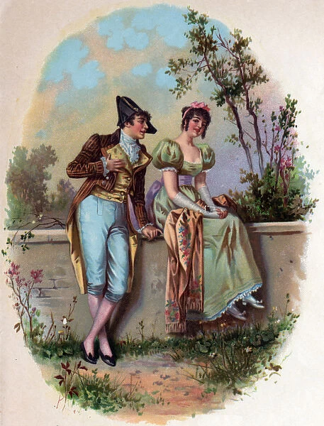 Victorian Transfer design, couple in a garden