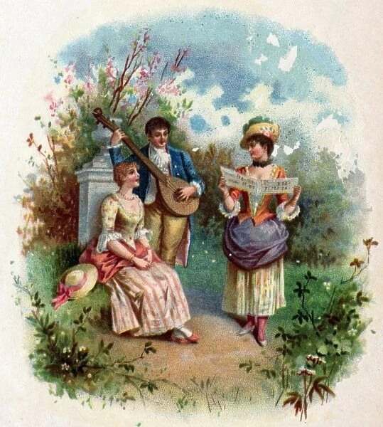 Victorian Transfer design, three musicians