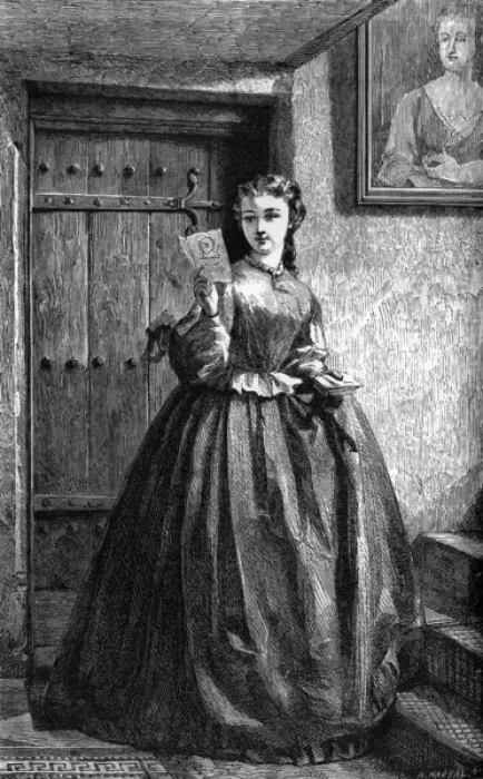 Framed Print : Victorian woman with Valentine card Framed Print : Victorian woman with Valentine card