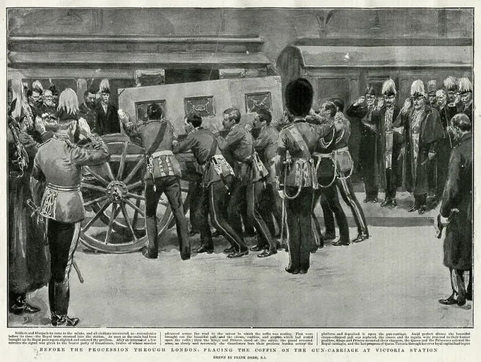 Framed Print : Victoria's funeral, placing coffin Victoria Station Framed Print : Victoria's funeral, placing coffin Victoria Station