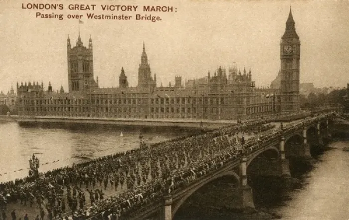 Framed Print : The Victory March - London - Crossing Westminster Bridge Framed Print : The Victory March - London - Crossing Westminster Bridge