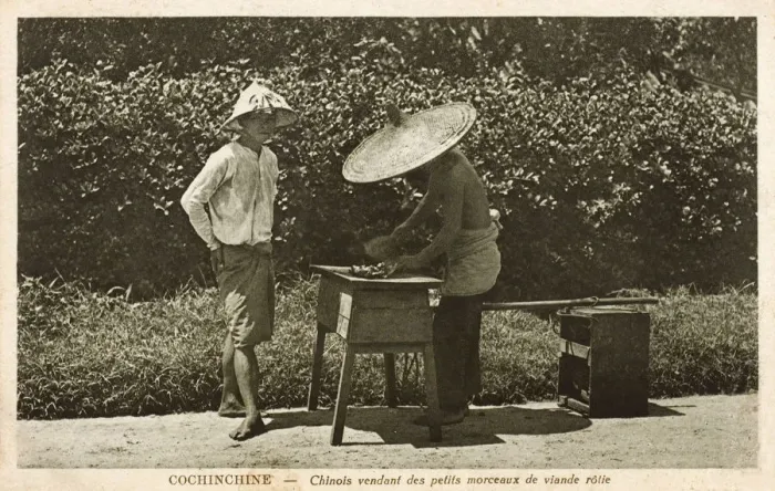 Framed Print : Vietnam - Chinese man selling small pieces of roasted meat Framed Print : Vietnam - Chinese man selling small pieces of roasted meat
