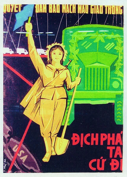 Vietnamese Patriotic Poster - Ensure the passage of Truck Co