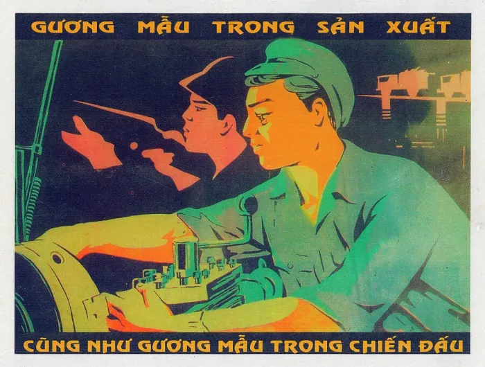 Framed Print : Vietnamese Patriotic Poster - Production and Combat Framed Print : Vietnamese Patriotic Poster - Production and Combat