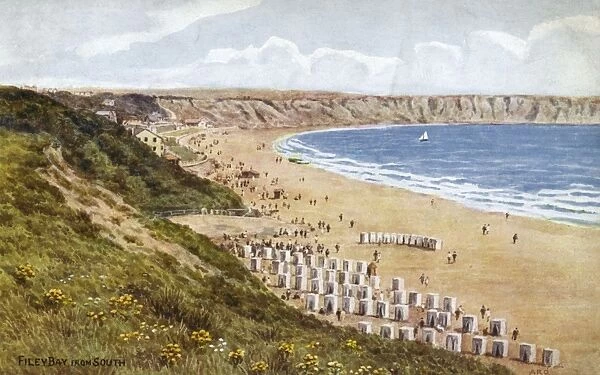 View of the beach at Filey Bay, North Yorkshire