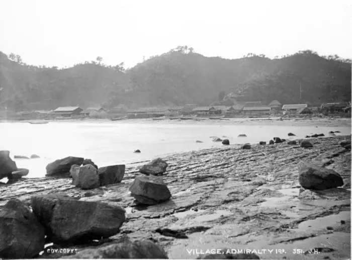 Framed Print : View across beach to village, Admiralty Islands Framed Print : View across beach to village, Admiralty Islands