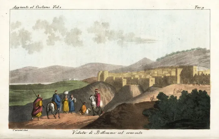 Framed Print : View of Bethlehem and the convent, 1800s Framed Print : View of Bethlehem and the convent, 1800s