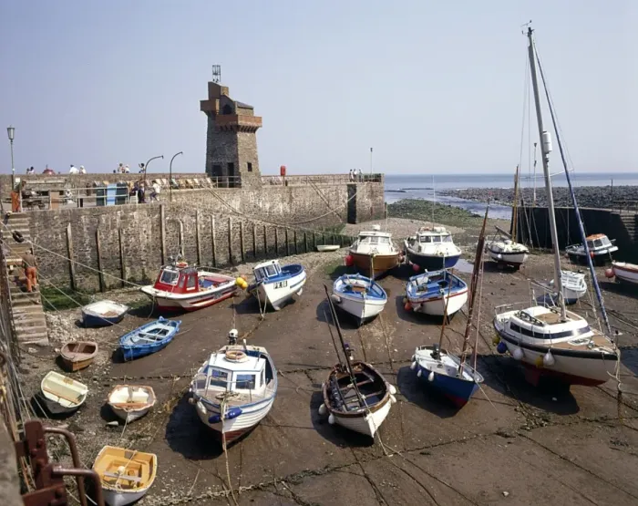Framed Print : View of boats in the harbour, Lynmouth, Devon Framed Print : View of boats in the harbour, Lynmouth, Devon